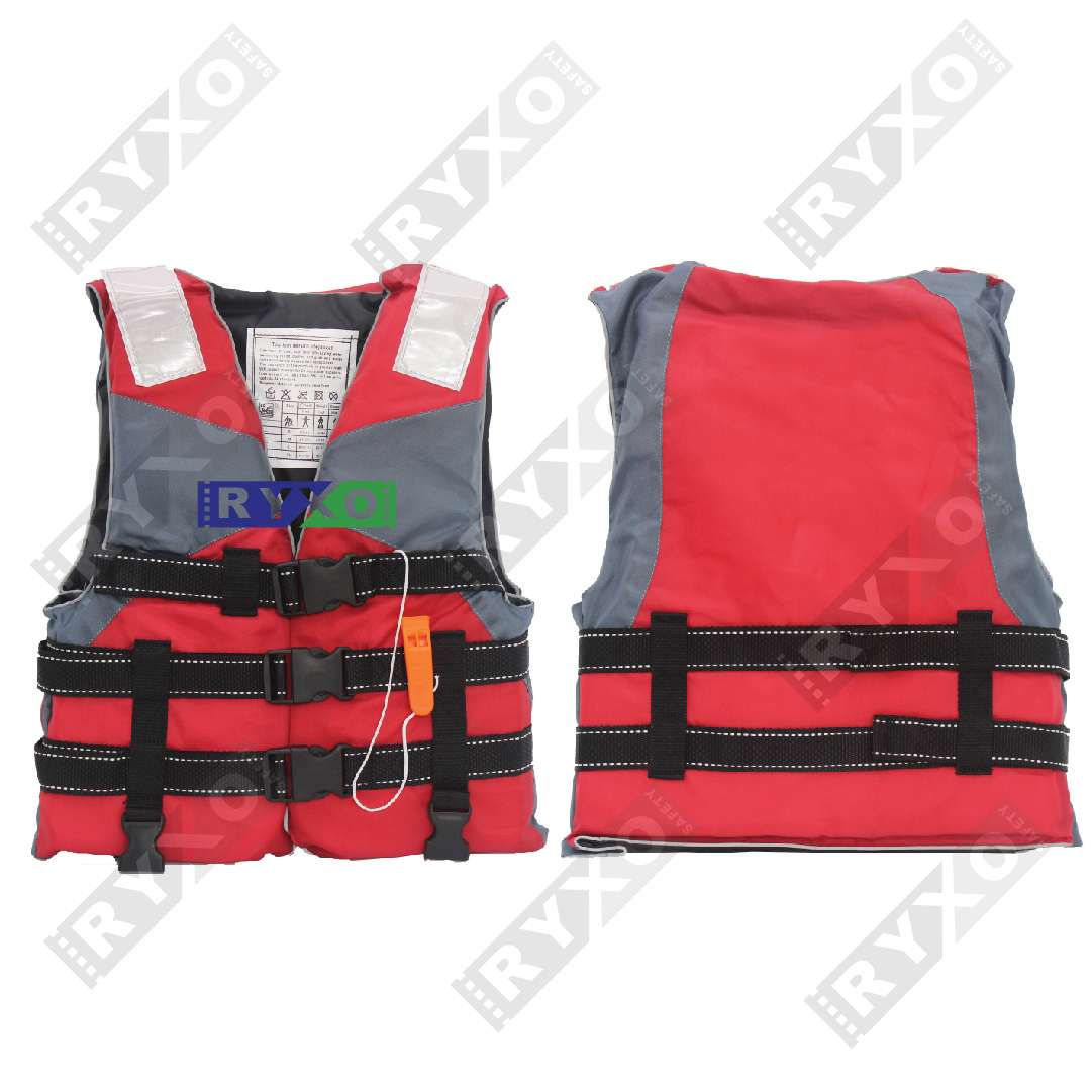 life jacket with adjustable belt and whistle