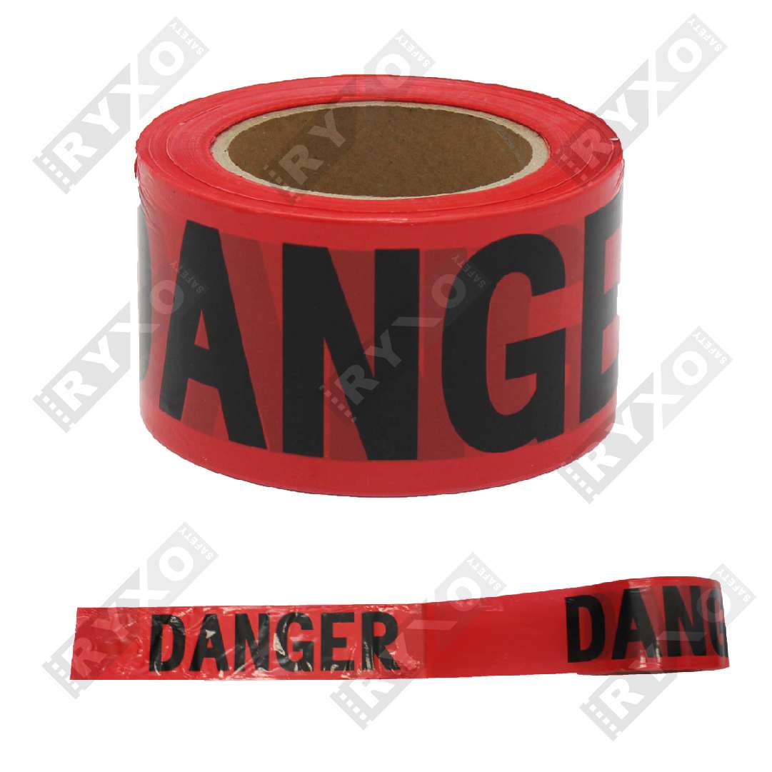 BARRICADE TAPE DANGER RED 3"INCH X 200MTR , 50 MICRONS SUPPLIER IN ABUDHABI , UAE BY RYXO SAFETY , CLEARWAY
