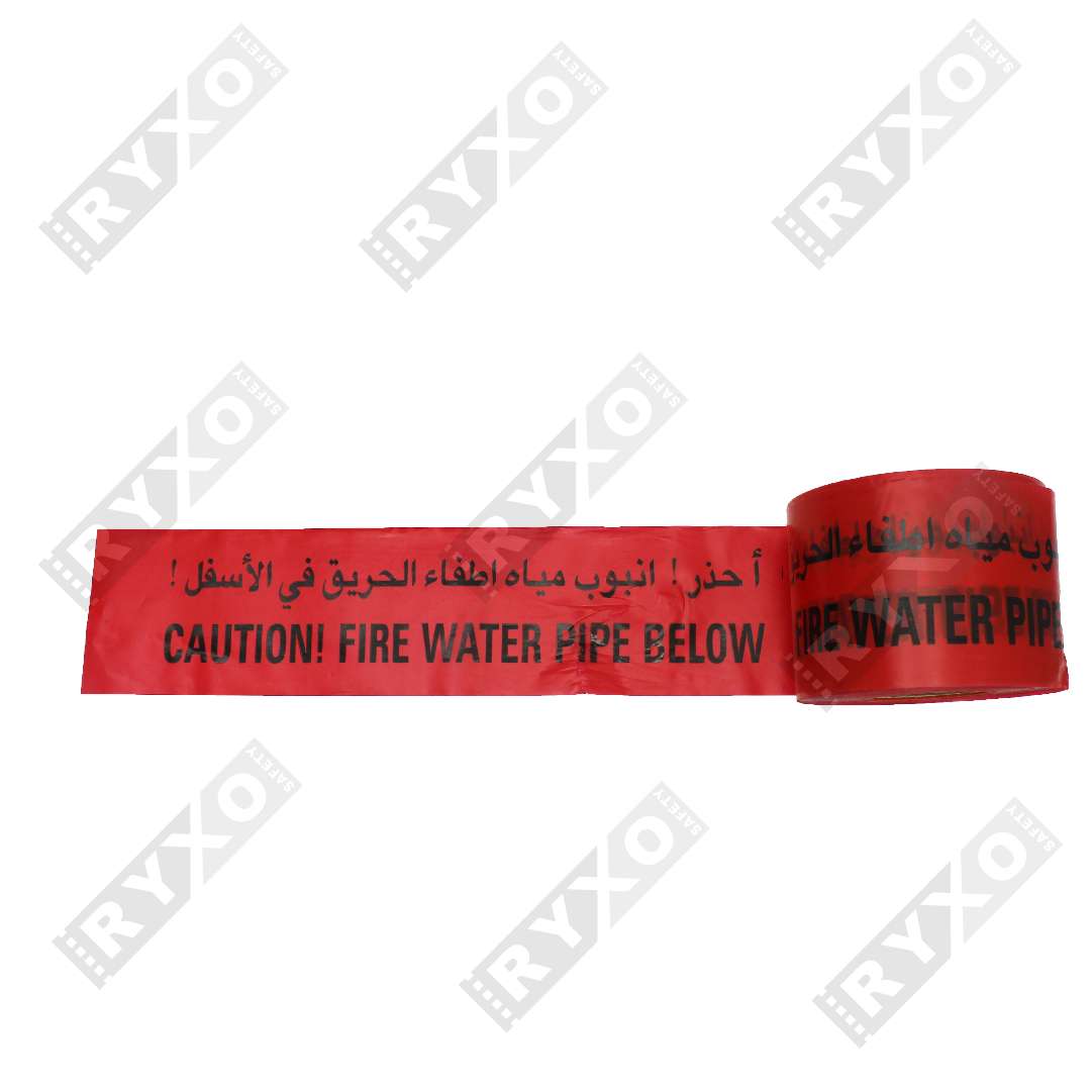 UNDERGROUND WARNING TAPE | CAUTION – FIRE WATER PIPE BELOW | 6"x300Mtr | SUPPLIER IN ABUDHABI , UAE BY RYXO SAFETY