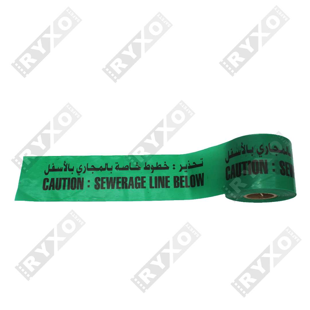 UNDERGROUND WARNING TAPE | CAUTION – SEWERAGE LINE BELOW | 6"x300Mtr | SUPPLIER IN ABUDHABI , UAE BY RYXO SAFETY