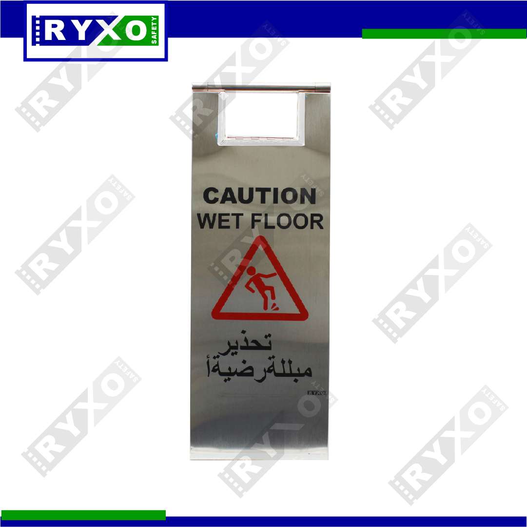 CAUTION WET FLOOR FOLDABLE STAINLESS STEEL A BOARD SUPPLIER IN ABUDHABI , UAE BY RYXO SAFETY ,CLEARWAY