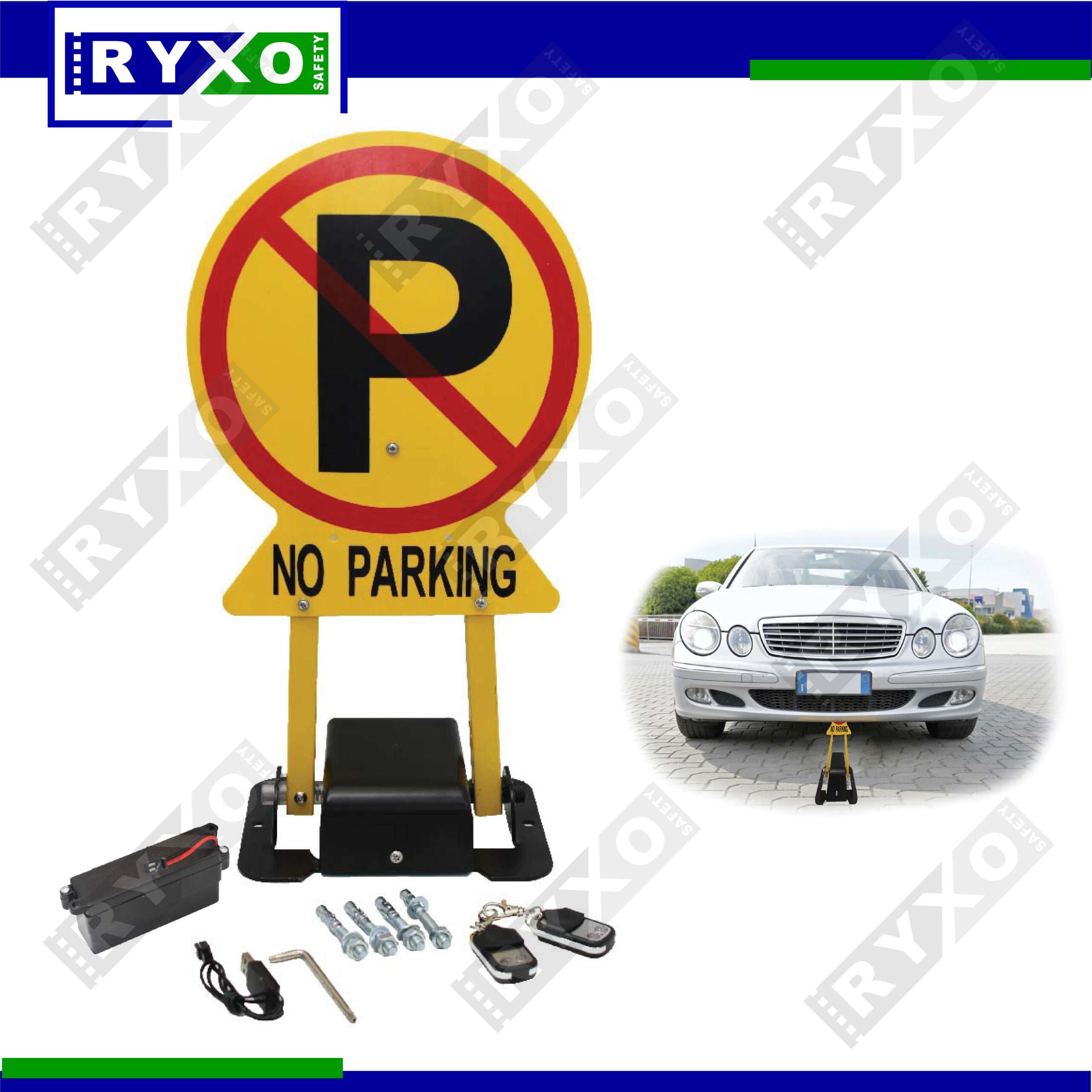 USB RECHARGEABLE BATTERY OPERATED PARKING LOCK WITH PVC SIGN BOARD AND REMOTES SUPPLIER IN ABUDHABI , UAE #15197
