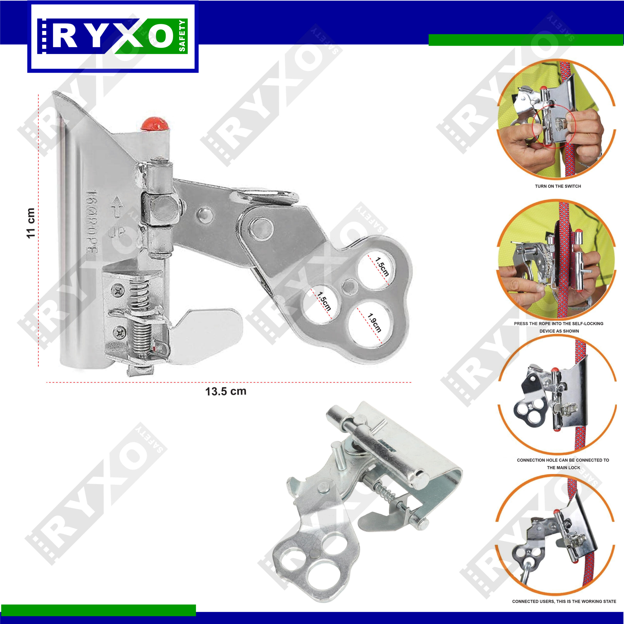 SAFETY ROPE GRAB WITH 3 CIRCULAR HOLE SUPPLIER IN ABUDHABI , UAE BY RYXO SAFETY
