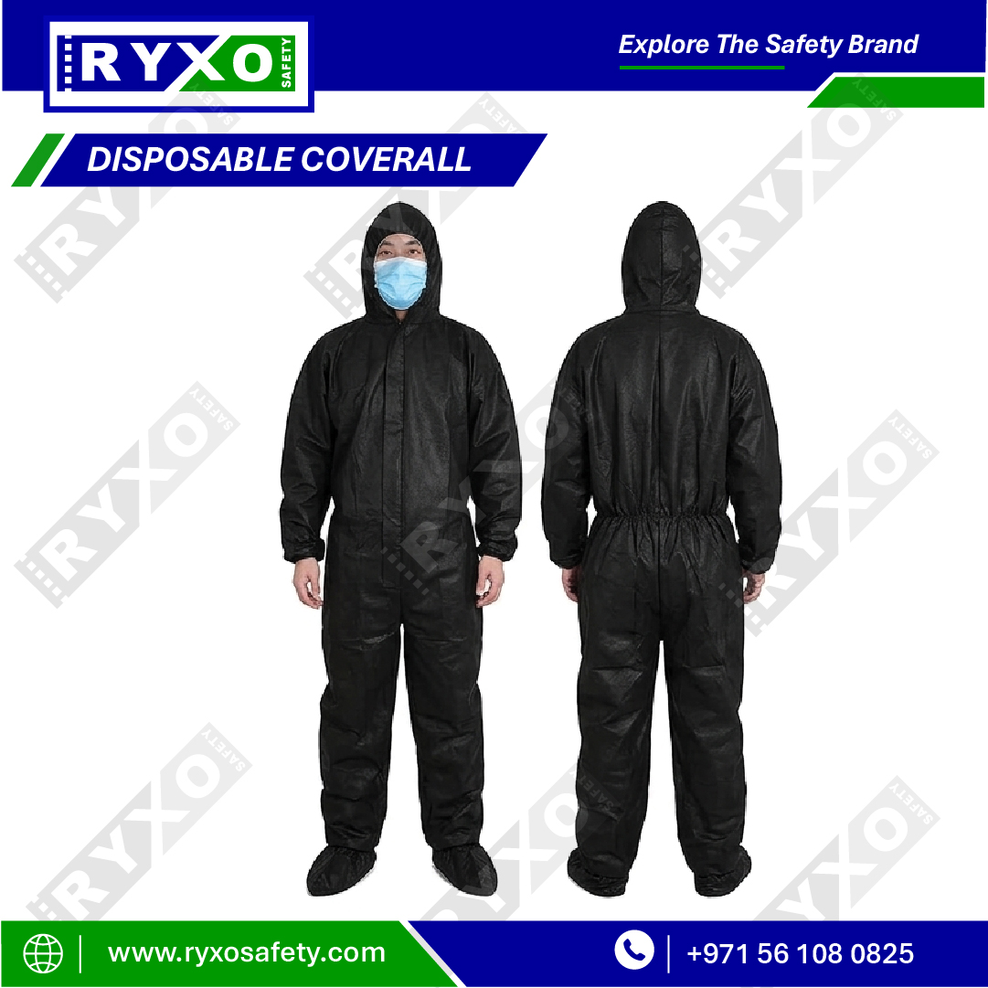 Disposable Coverall With Zip and Hood Black RY-15956 RYXO Safety Abu Dhabi UAE